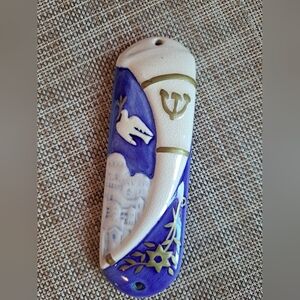 Jewish Mezuzah Painted Ceramic Dove Olive Branch Star of David